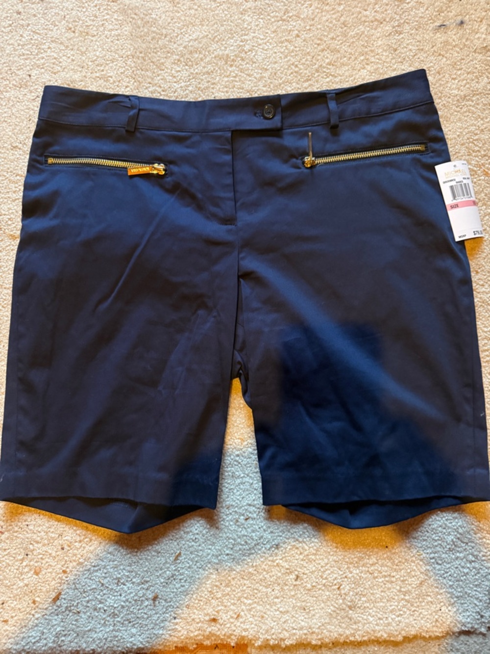 Michael Kors Navy Shorts with Gold Zip Accents